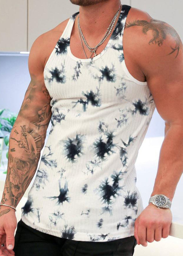 Men's Tie Neck Dye Black O Stylish Tank Cotton Summer