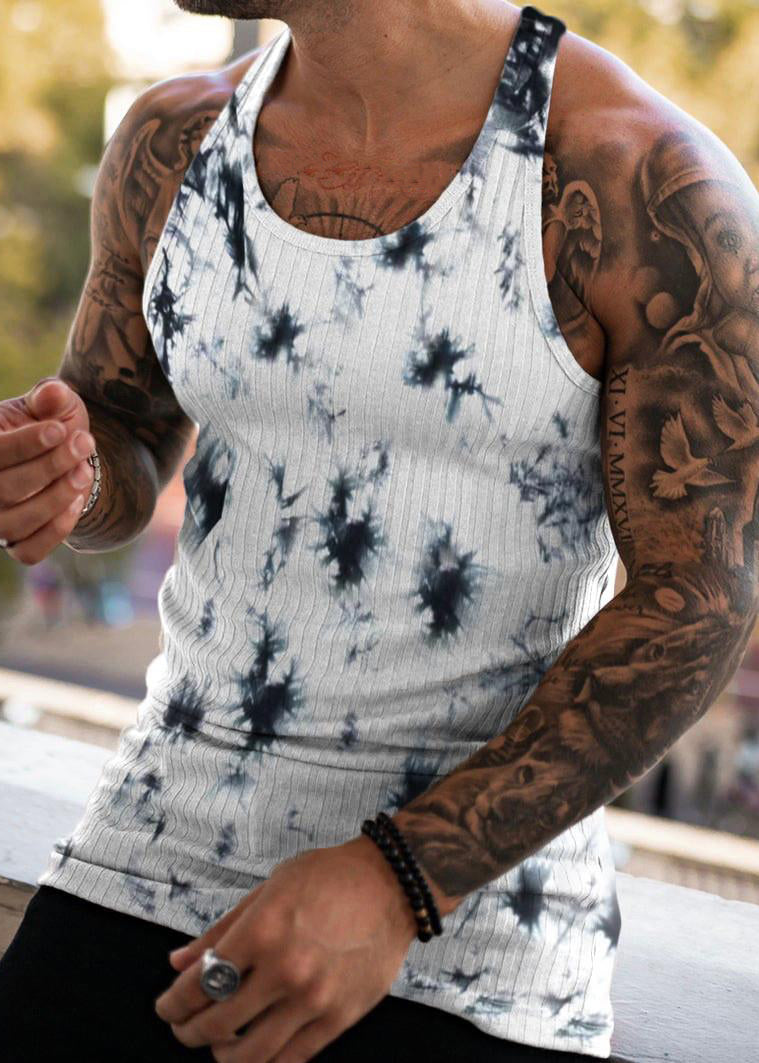 Men's Tie Neck Dye Black O Stylish Tank Cotton Summer
