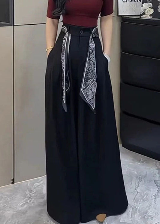 Wide Leg Stylish Pants Waist Black Spandex Fall High Pockets