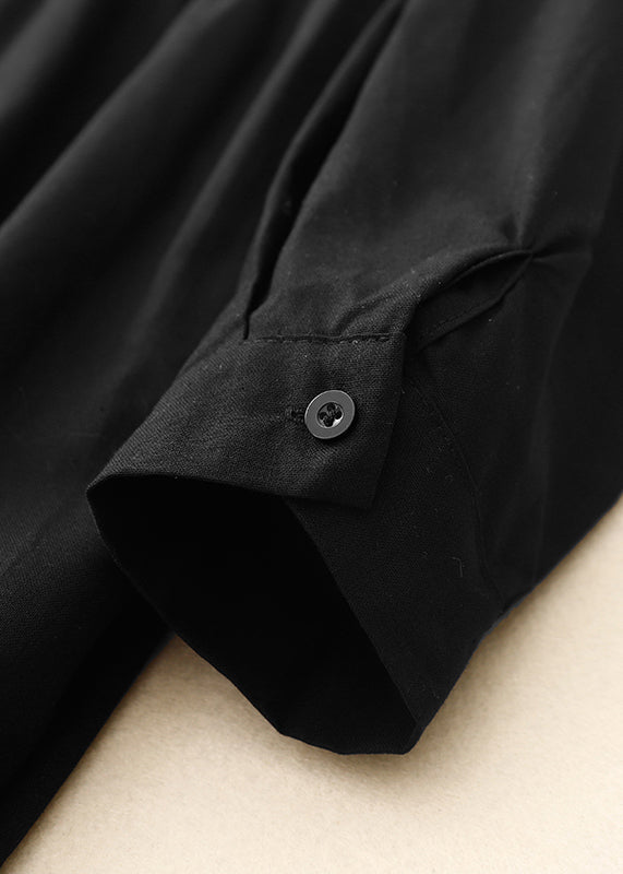 Robe noire longue en coton à volants, élégante, printemps