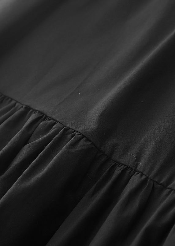 Robe noire longue en coton à volants, élégante, printemps