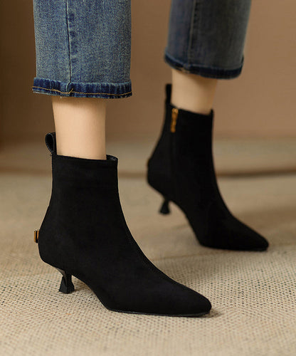 Stylish Black Splicing Suede Kitten Ankle Boots WT026