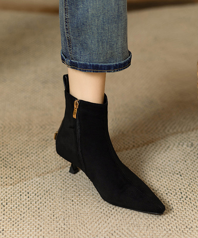 Stylish Black Splicing Suede Kitten Ankle Boots WT026