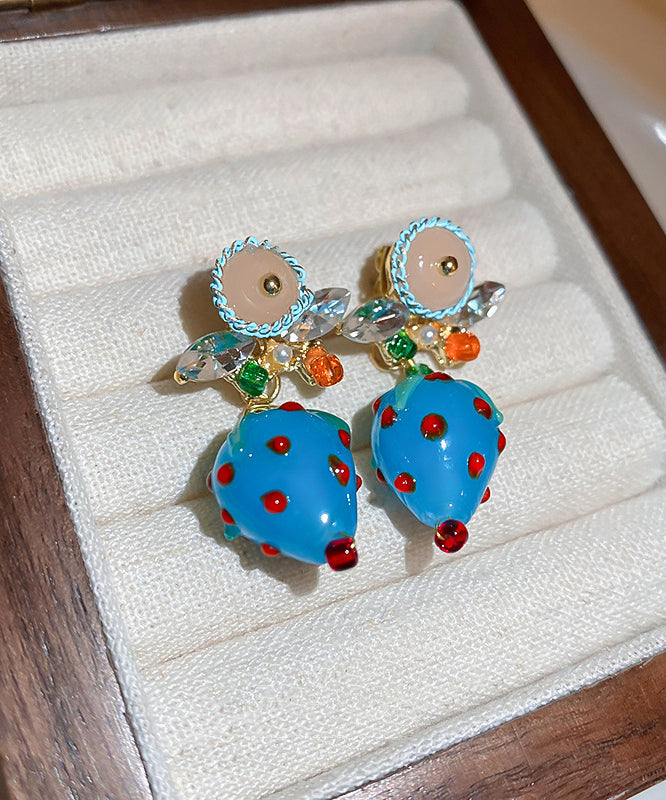 Coloured Zircon Drop Blue Earrings Glaze Strawberry Stylish Alloy