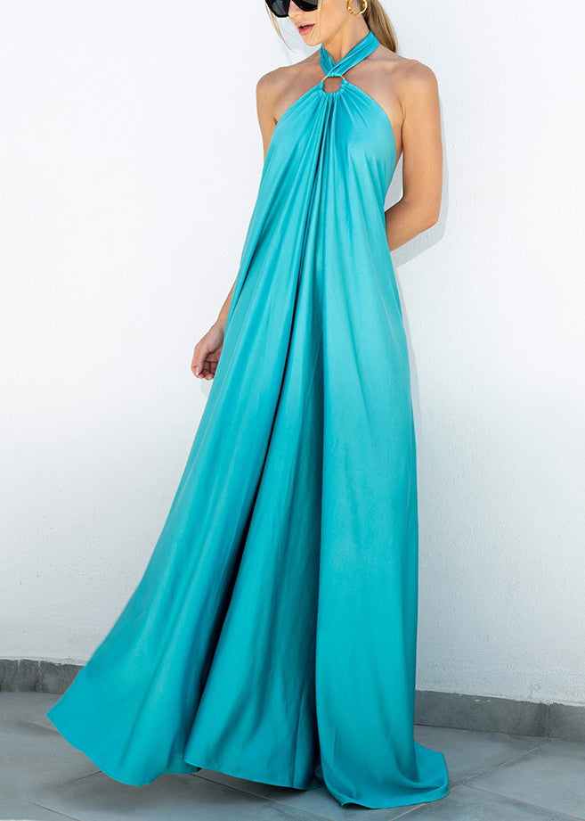 Maxi Cotton Stylish Up Backless Lace Blue Dresses Sleeveless