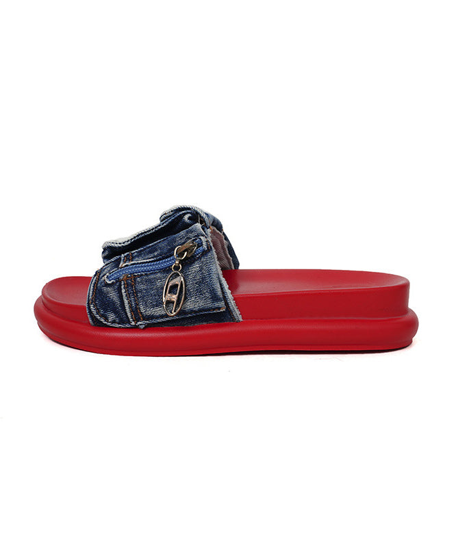 Stylish Blue Denim Platform Slide Sandals Peep Toe JJ055