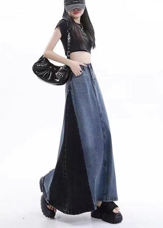 Stylish Blue Patchwork High Waist Denim Maxi Skirts Summer EE1025