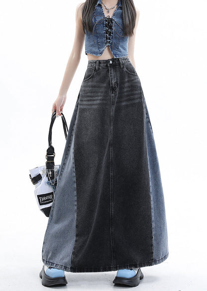 Stylish Blue Patchwork High Waist Denim Maxi Skirts Summer EE1025