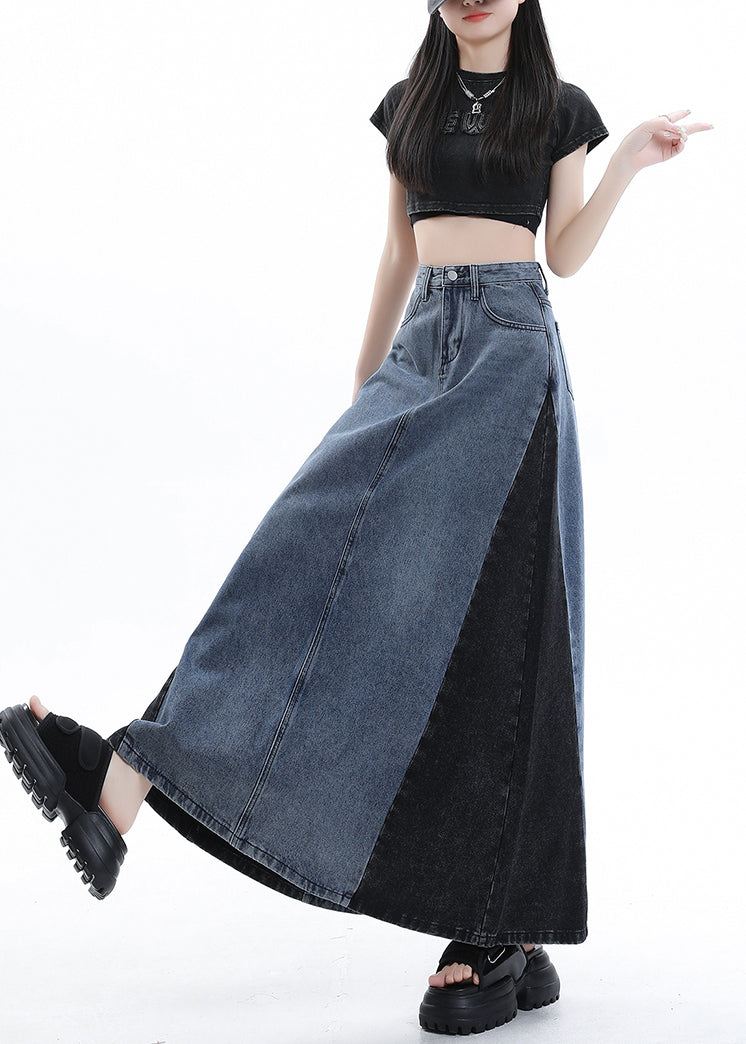 Stylish Blue Patchwork High Waist Denim Maxi Skirts Summer EE1025