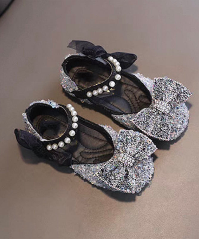 Shoes Stylish Kids Flat Bow Pearl Strap Blue Buckle For