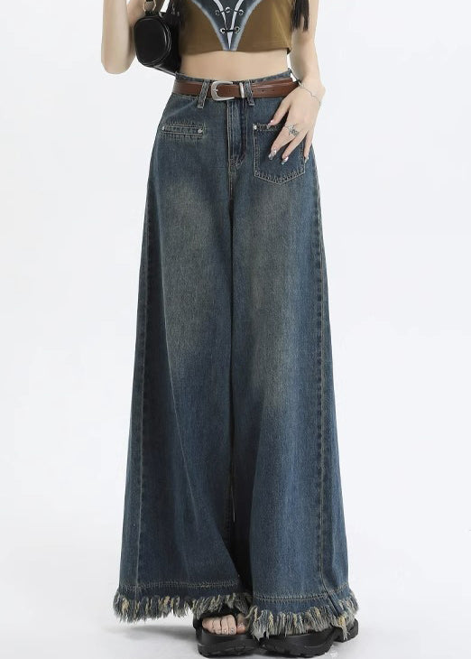 Stilvolle blaue Taschen High Waist Denim Hose Sommer PP015