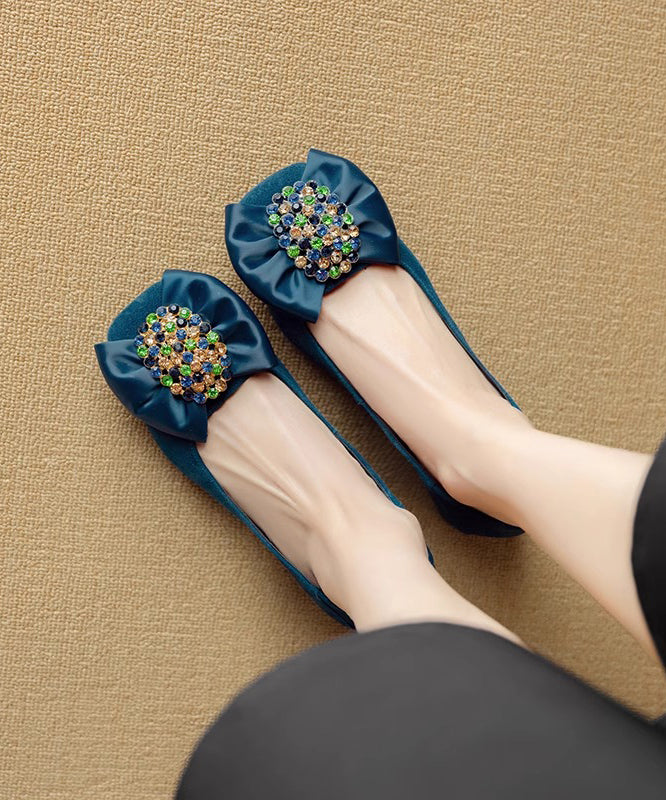 Zirkon Penny Blue Stilvolle Schleife Chunky Wildleder Spleiß-Loafer