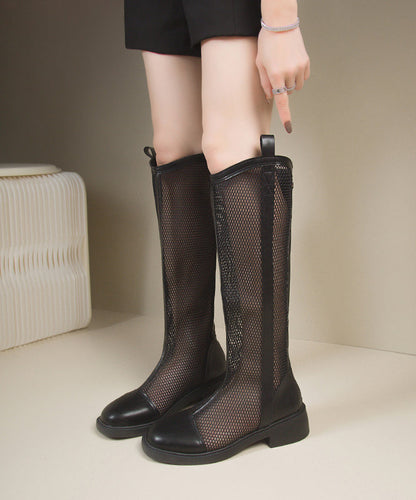 Stylish Breathable Mesh Zippered Splicing Black Boots OM013