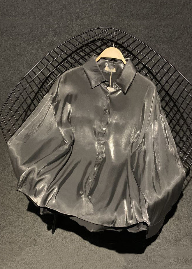 Fall Brick Red Collar Silk Pan Button Shirts Stylish Peter