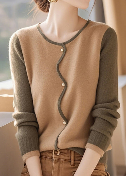 Stylish Colorblock O Neck Button Woolen Cardigans Spring TO044