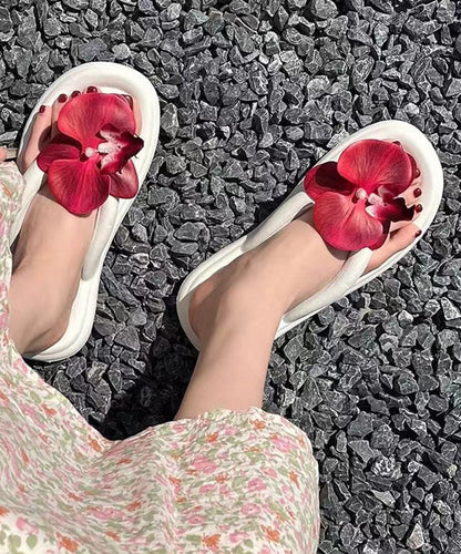 Stylish Comfortable Red Floral Splicing Flip Flops KJ033