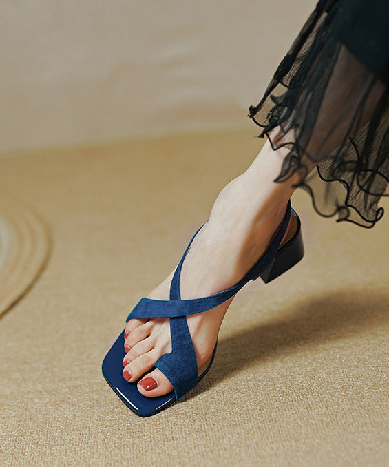 Stylish Comfy Splicing Chunky Heel Sandals Blue Suede XC1006