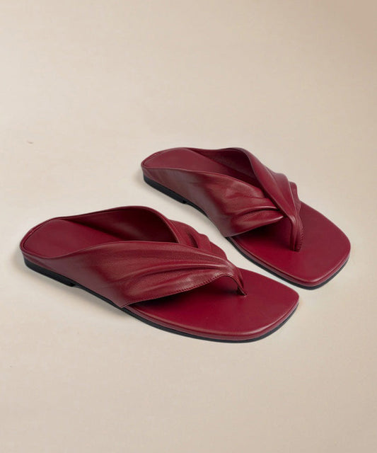 Flip Comfy Flops Stylish Splicing Red Leather Cowhide