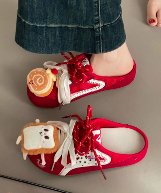 Sandals Breathable Lace Red Slide Stylish Mesh Up Cute