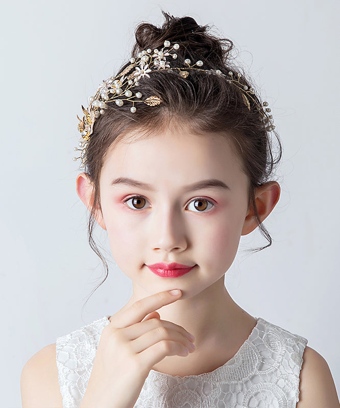 Épingle à cheveux élégante en alliage d'or et zircone avec perle et feuille florale pour fille IU049