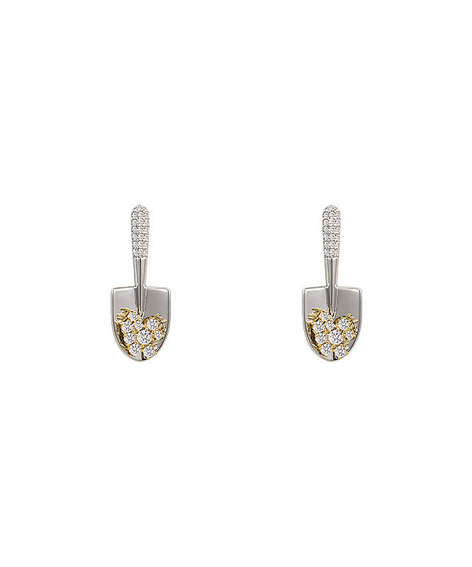 Gold Copper Small Overgild Stylish Zircon Shovel Earrings Stud