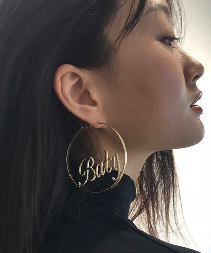 Stylish Gold Metal Alloy Graphic Hoop Earrings ZZ071