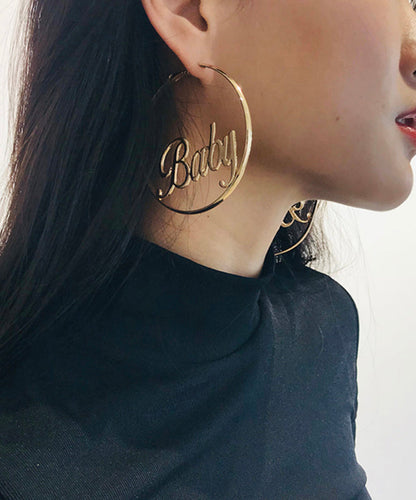 Stylish Gold Metal Alloy Graphic Hoop Earrings ZZ071