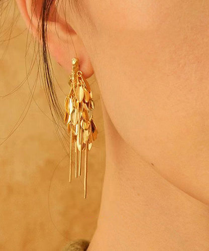 Stylish Gold Sterling Silver Overgild Ear Of Wheat Tassel Drop Earrings QQ061