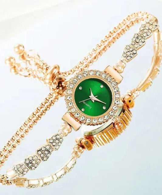 Montres élégantes en alliage de zircon vert avec mouvement à quartz