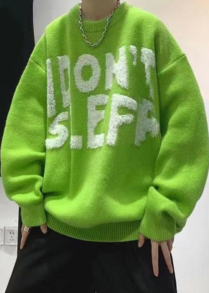 Stylish Green O Neck Letter Cozy Knit Men Sweaters Winter QF027