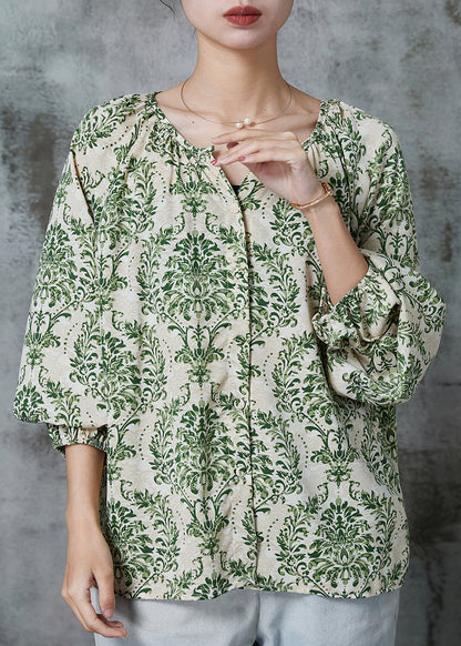 Stylish Green Oversized Print Chiffon Shirt Top Spring AL1016