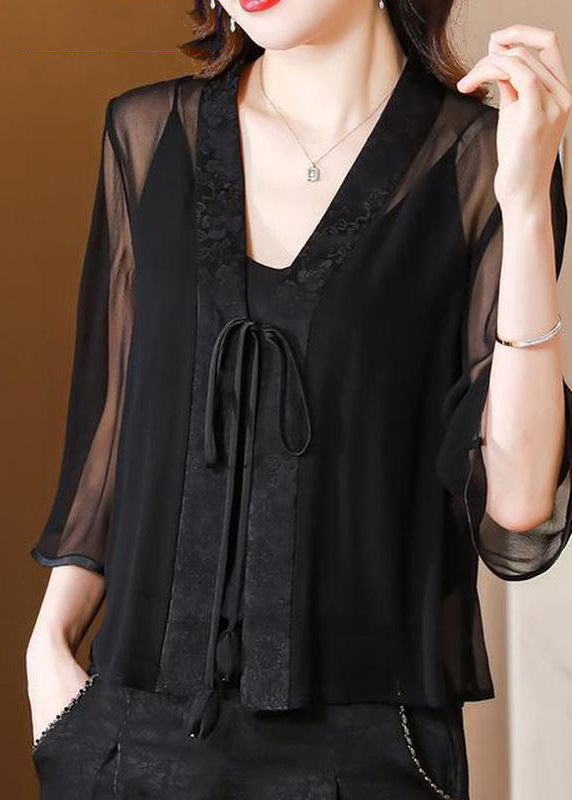 Manteau en tulle vert imprimé UPF taille mi-haute en V, col 50+ élégant