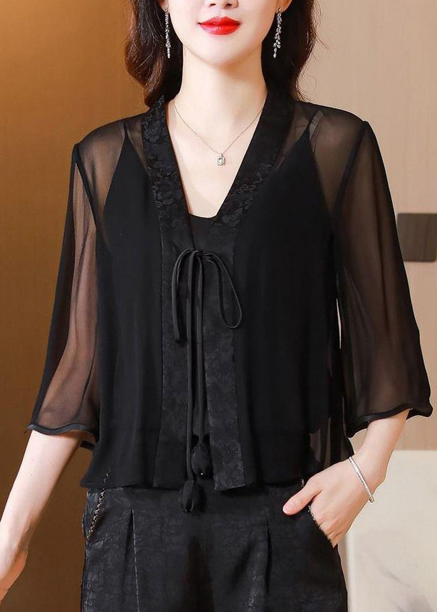 Manteau en tulle vert imprimé UPF taille mi-haute en V, col 50+ élégant