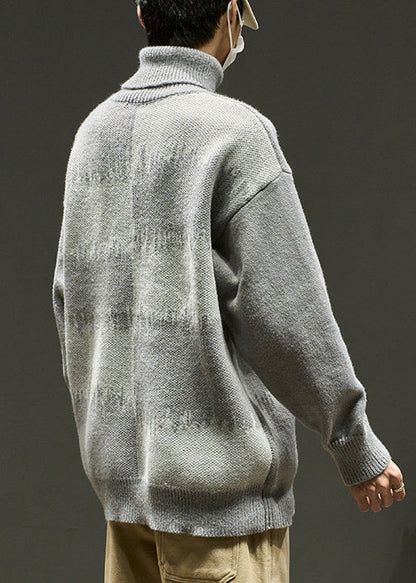 Stylish Grey Embroideried Patchwork Knit Men Sweaters Winter RJ041