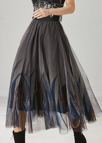 Stylish Grey Feather Print Tulle Skirts Summer YU1017