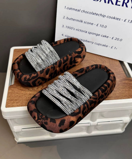 Platform Stylish Peep Zircon Toe Leopard Sandals Slide