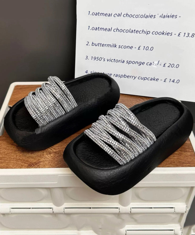 Platform Stylish Peep Zircon Toe Leopard Sandals Slide