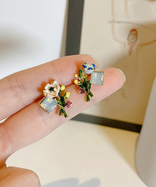 Stylish Multicolour Alloy Floral Enamel Stud Earrings AB1093