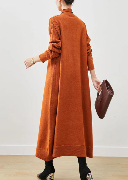 Stylish Orange Oversized Cable Knit Ankle Dress Spring Ada Fashion