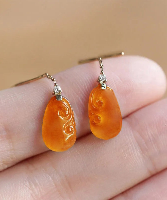 Boucles d'oreilles pendantes élégantes en argent sterling et jade surdoré orange AC1048