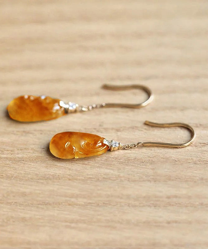 Boucles d'oreilles pendantes élégantes en argent sterling et jade surdoré orange AC1048