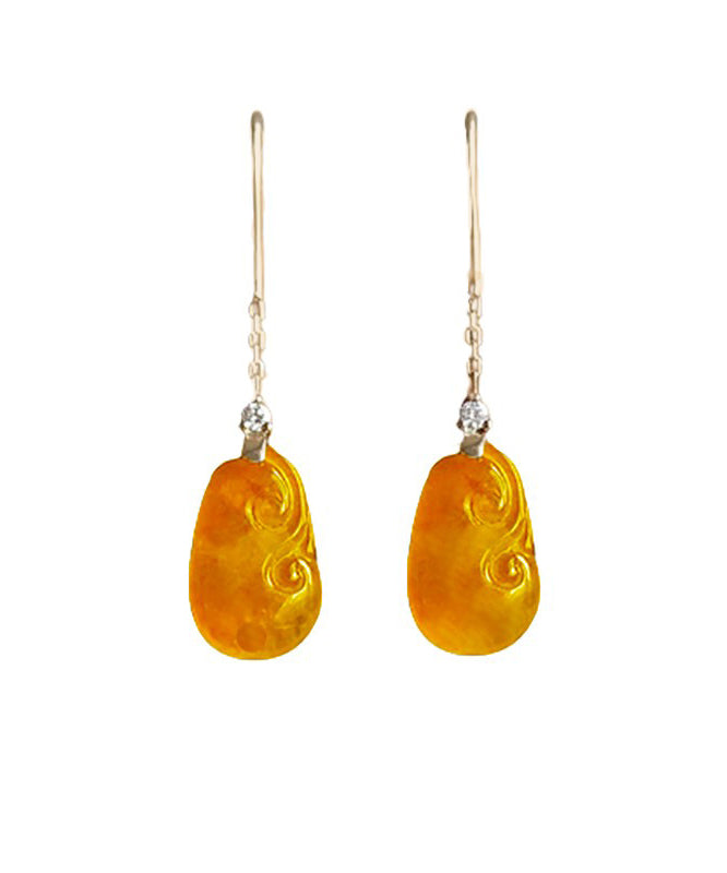 Boucles d'oreilles pendantes élégantes en argent sterling et jade surdoré orange AC1048