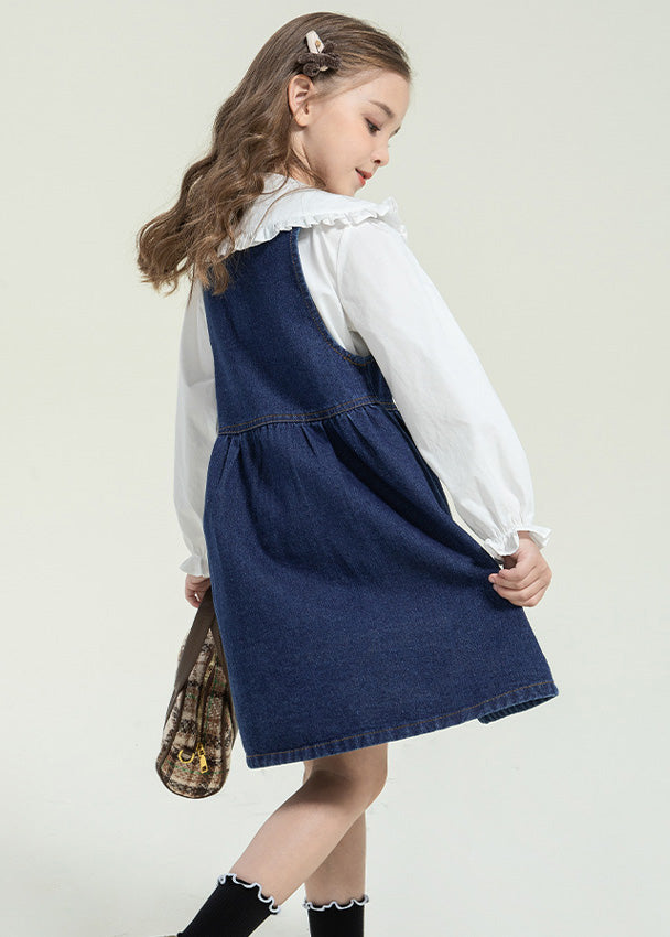 Ensemble deux pièces élégant pour enfant, robe longue et chemise à boutons et col Peter Pan, printemps TG013