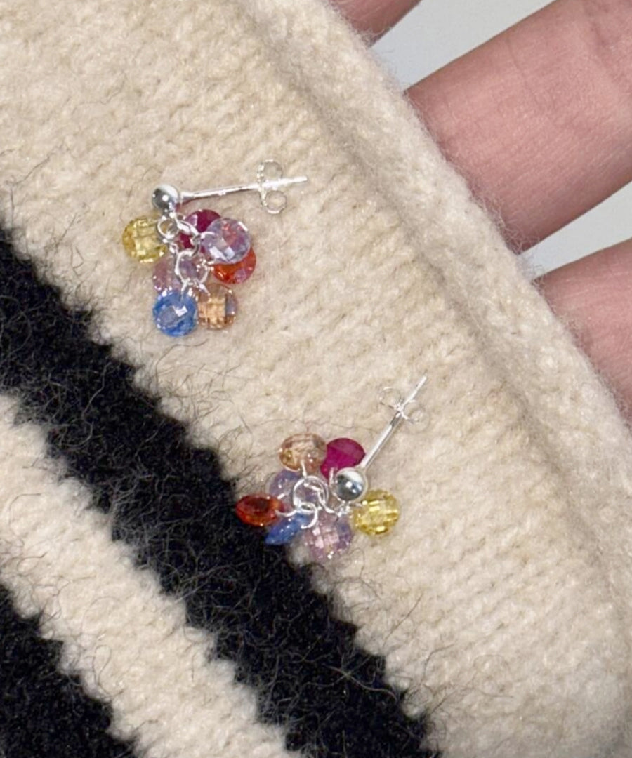 Crystal Beads Alloy Earrings Rainbow Stylish Grape Drop