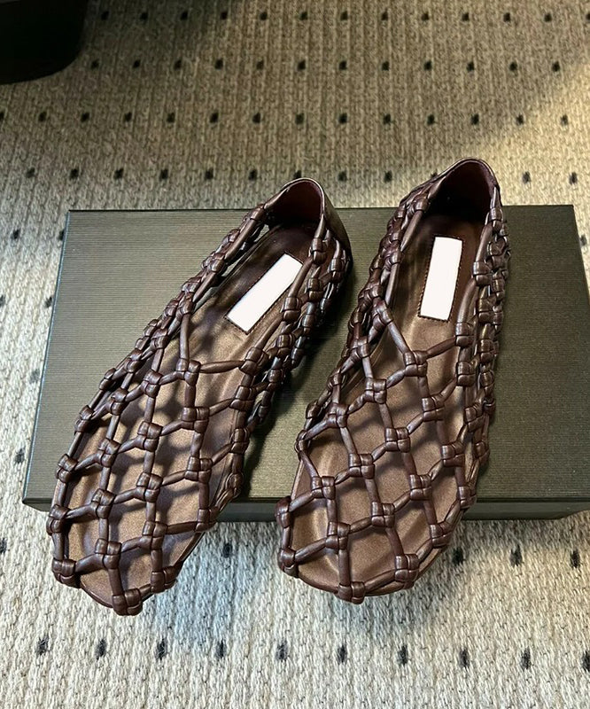 Stilvolle Walking Sandalen Hohl Rindsleder Spleißen Rot Aus Leder