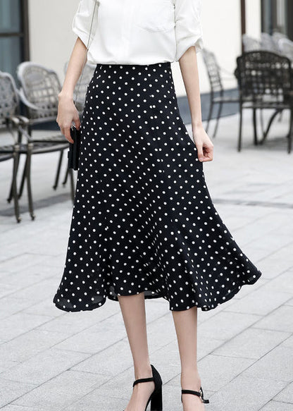 Stylish Red Dot High Waist Ruffled Chiffon Skirts Spring QQ1064