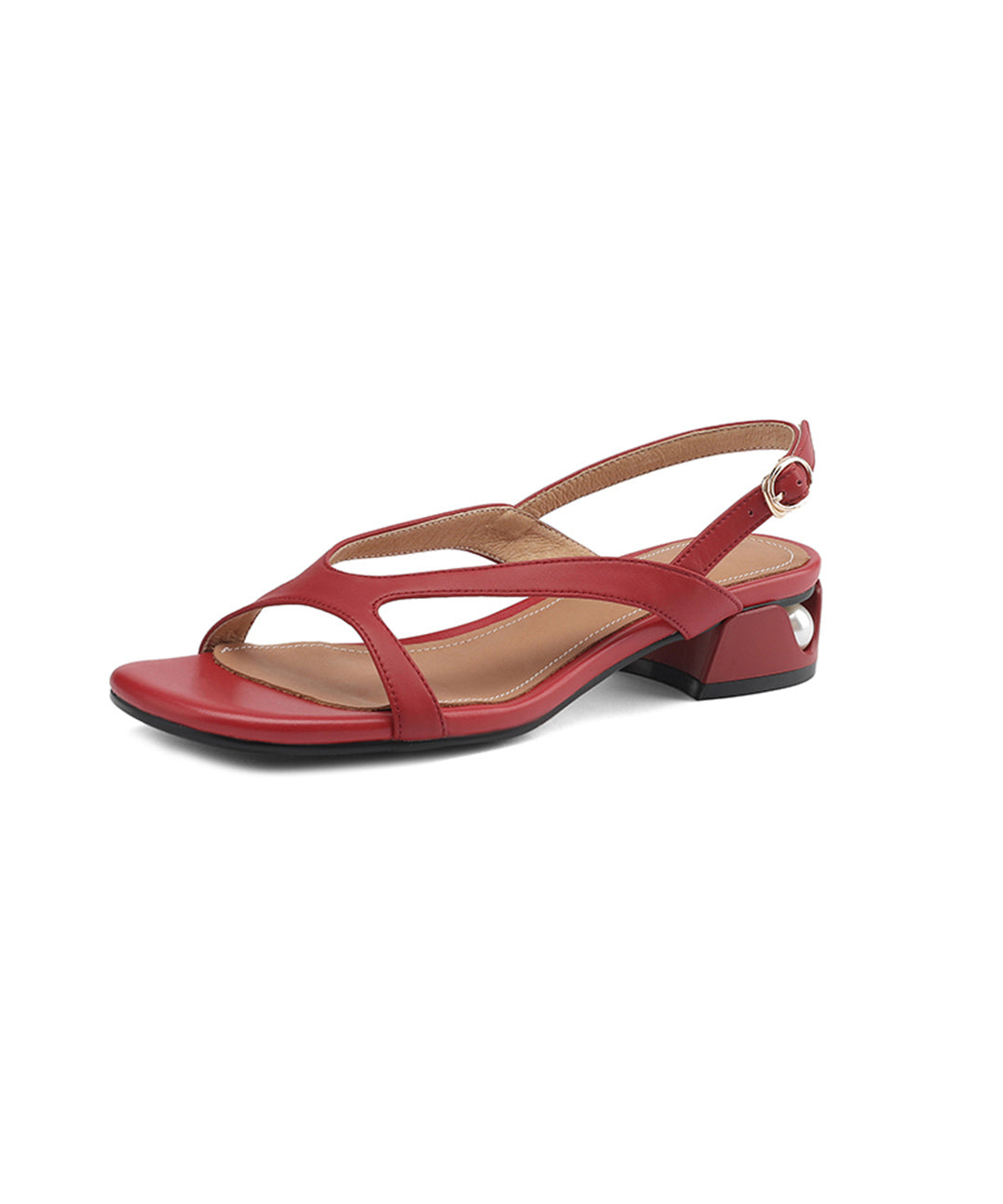 Stilvolle rote Peep Toe Hollow Out Splicing Chunky Sandalen JJ069