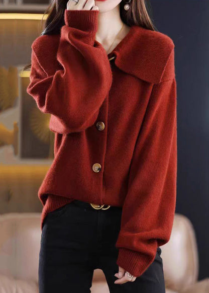 Stylish Red Peter Pan Collar Button Solid Knit Cardigan Fall QI048