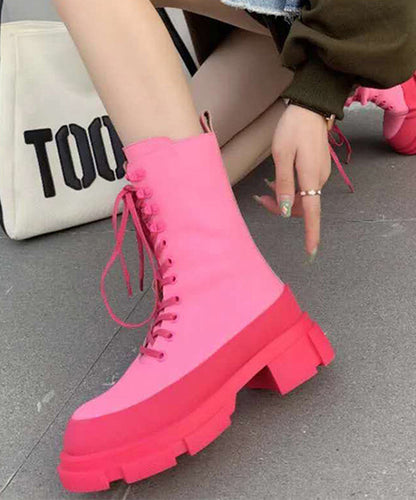 Stylish Rose Cross Strap Rivet Splicing Chunky Boots AP1017