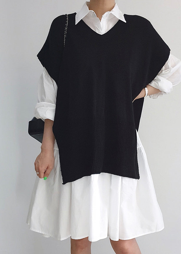 Ensemble deux pièces élégant avec gilet ouvert sur le côté et robe chemise, printemps TZ017